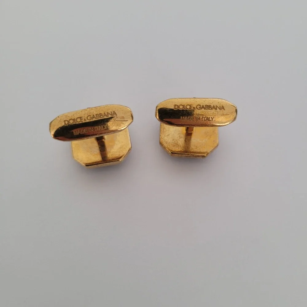 Dolce & Gabbana Mens Cufflinks Gold Tone Black Stone‎ Octagon Made in Italy Box